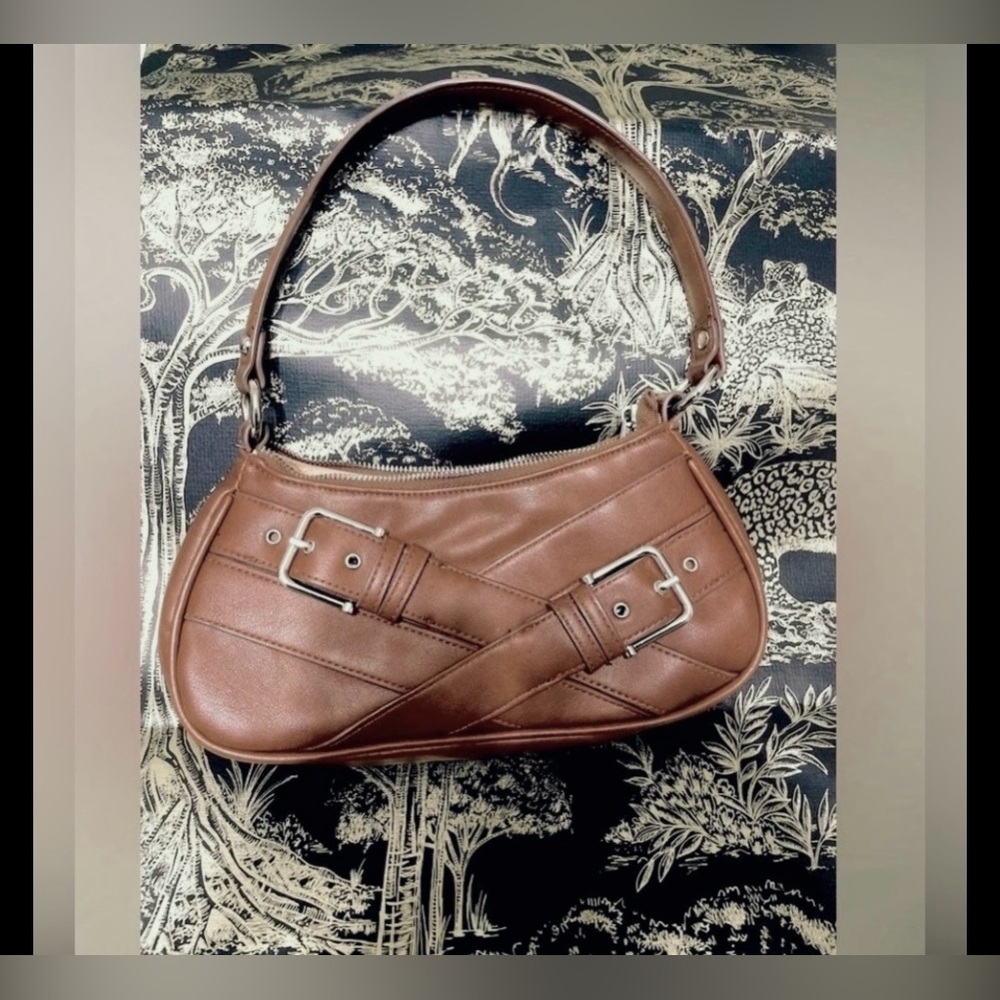 Leather Shoulder Bag Brown Buckle Purse